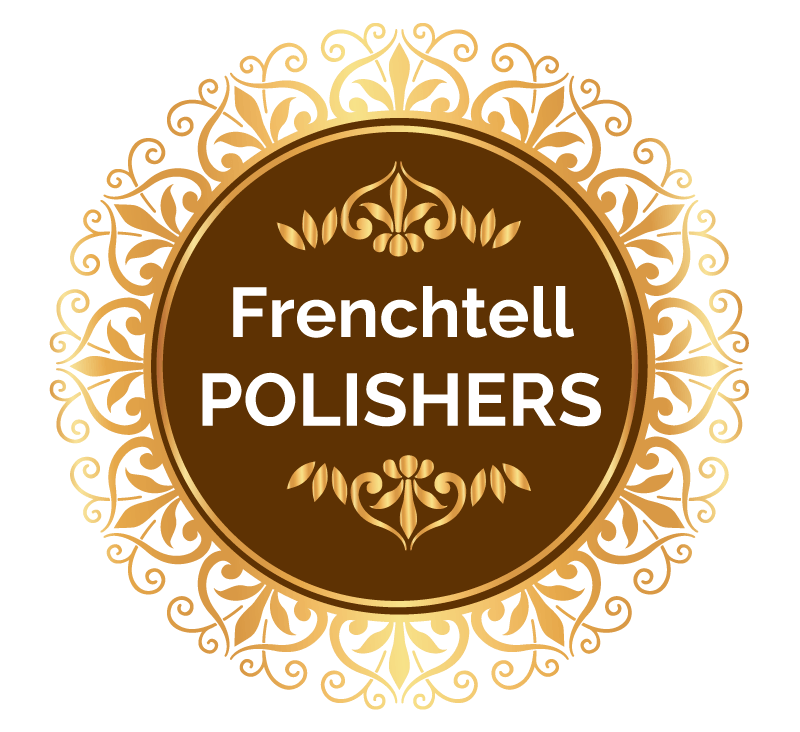Frenchtell Polishers logo in brown and gold with ornate floral medallion border